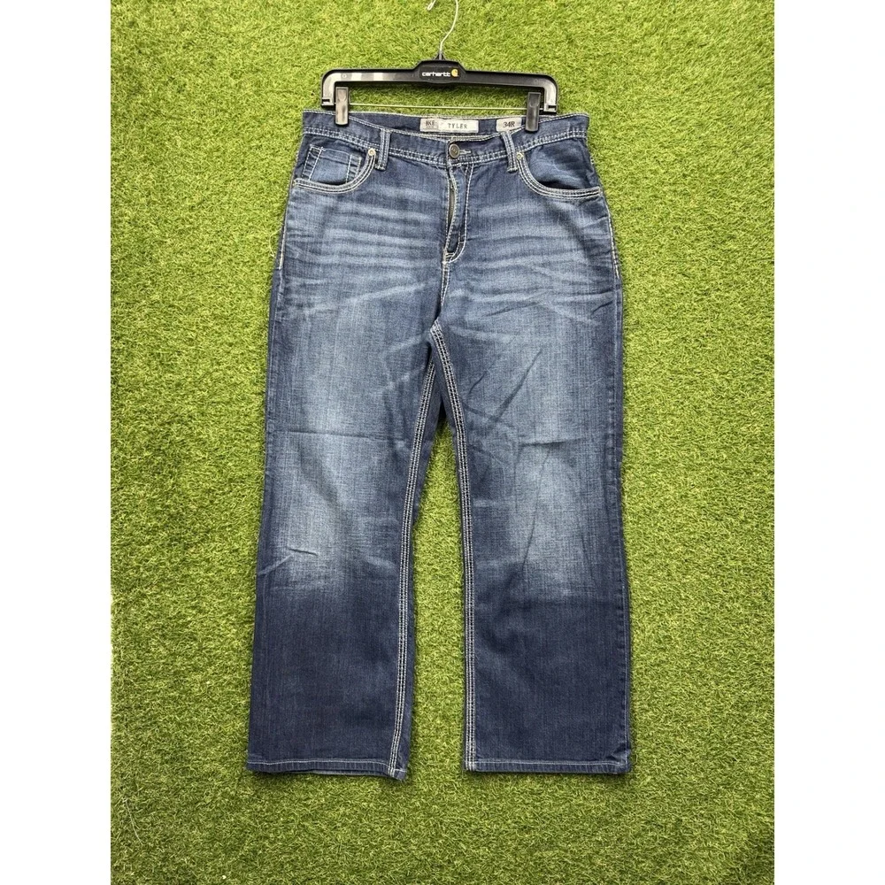 BKE Jeans Mens 34 R Tyler Bootleg Dark Wash Buckle Stretch Denim Pants Y2K Work